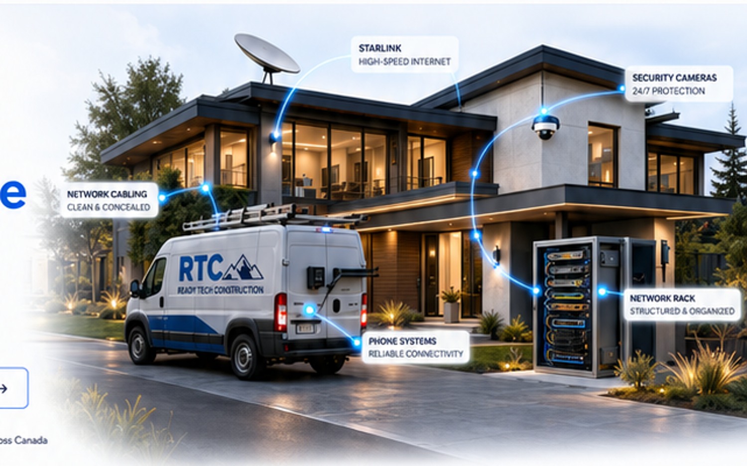 Ready Tech Connecté propriété installation avec Starlink, sécurité, structuré réseau et service vehicle
