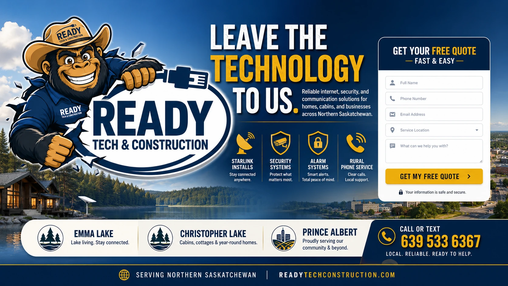 Ready Tech Construction – Starlink, security, alarm and rural phone services for Emma Lake, Christopher Lake and Prince Albert